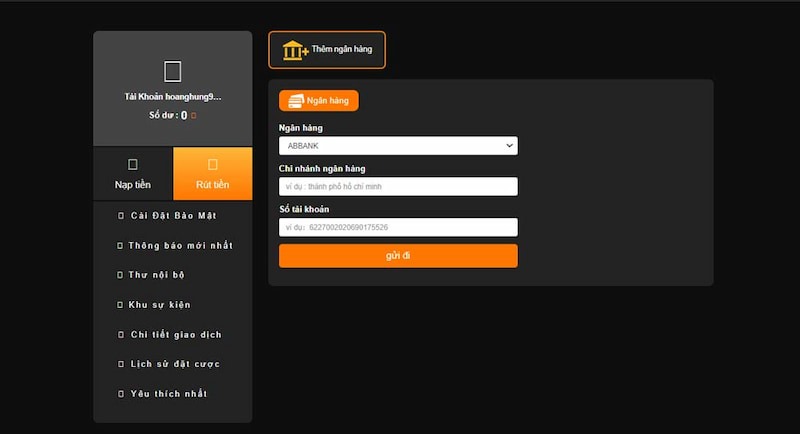Nhập các thông tin rút tiền của bạn